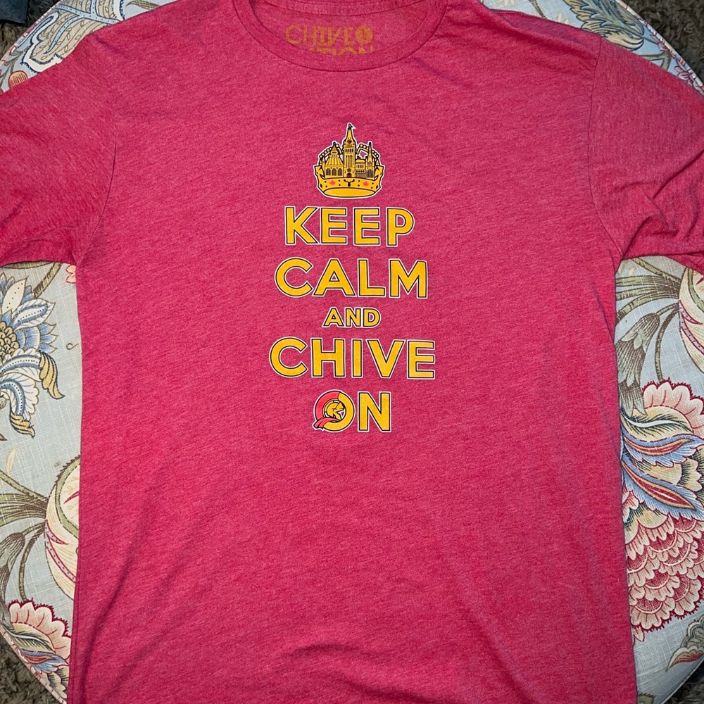 Original Canadian Keep Calm and Chive On KCCO t-shirt.